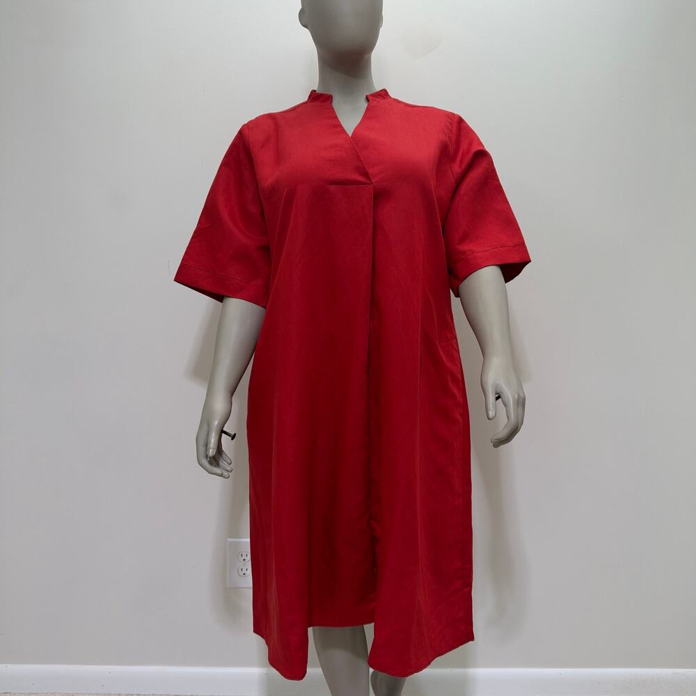 NWT Marina Rinaldi Linen Blend Red Midi Dress US 20 Minimalist Holiday Luxury